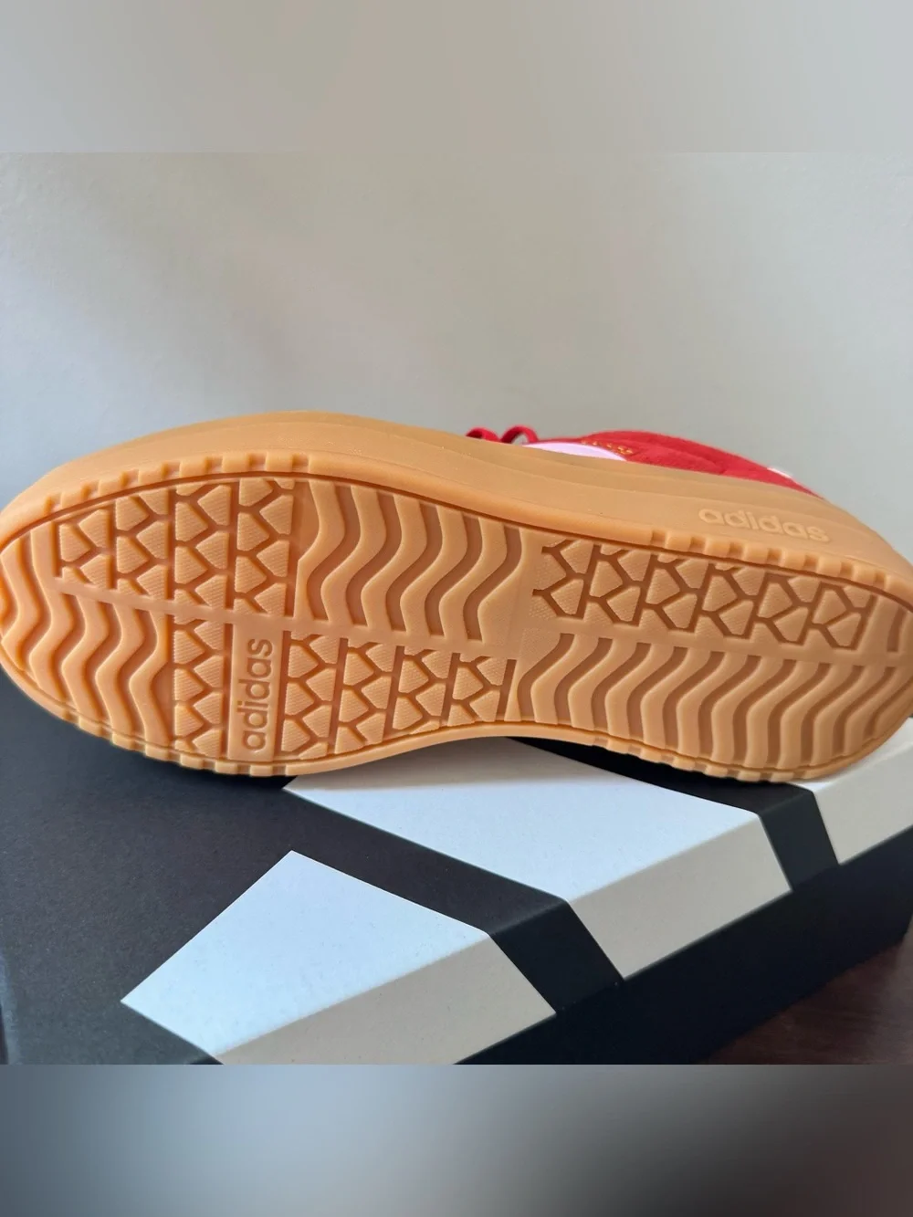 adidas Red Platform Sneakers with Pink Stripes and Gum Sole new size 7